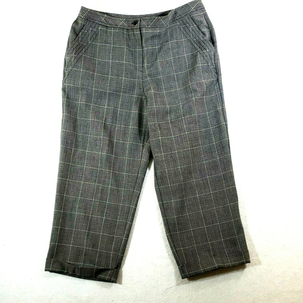 Sag Harbor Women 16 Dress Pants Gray Plaid Stretch Flat Front Straight F53201